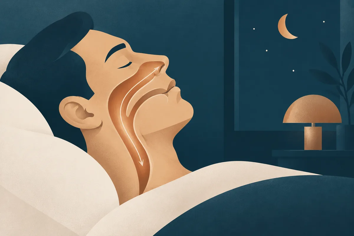 Ilustração de perfil de pessoa dormindo com via aérea desobstruída em destaque
